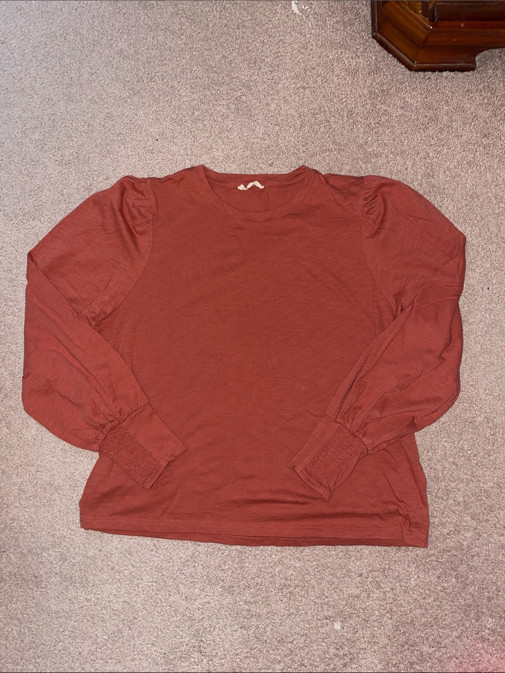 Madewell Brick Red Puff-Sleeve Crewneck Sweatshirt